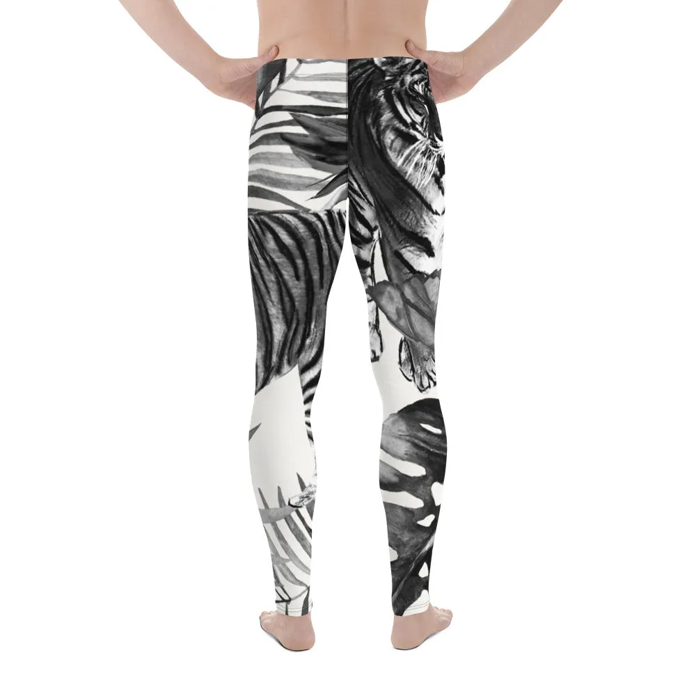 Black Tiger Pattern Men's Leggings, Animal Print Designer Colorful Meggings - Made in USA/EU/MX