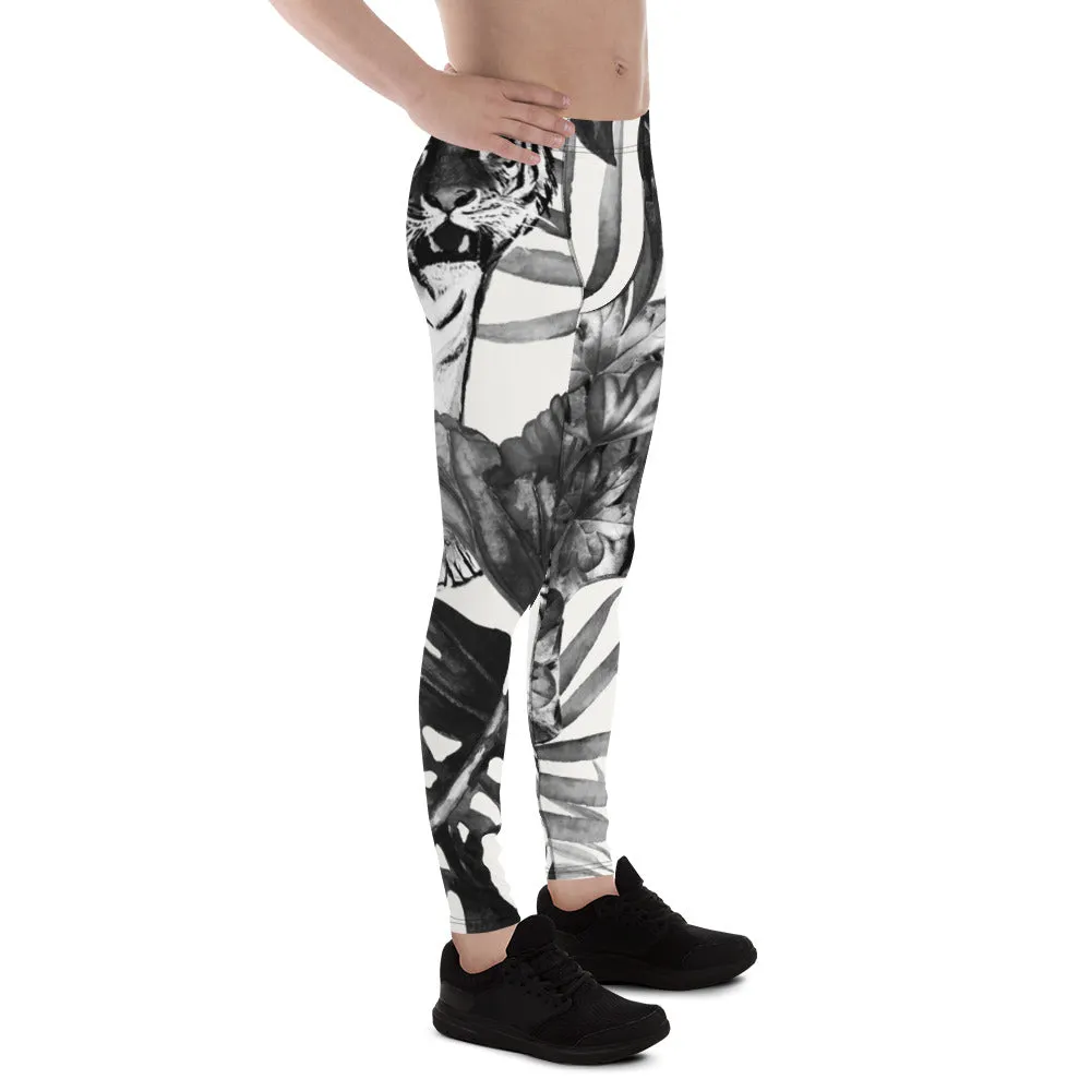 Black Tiger Pattern Men's Leggings, Animal Print Designer Colorful Meggings - Made in USA/EU/MX