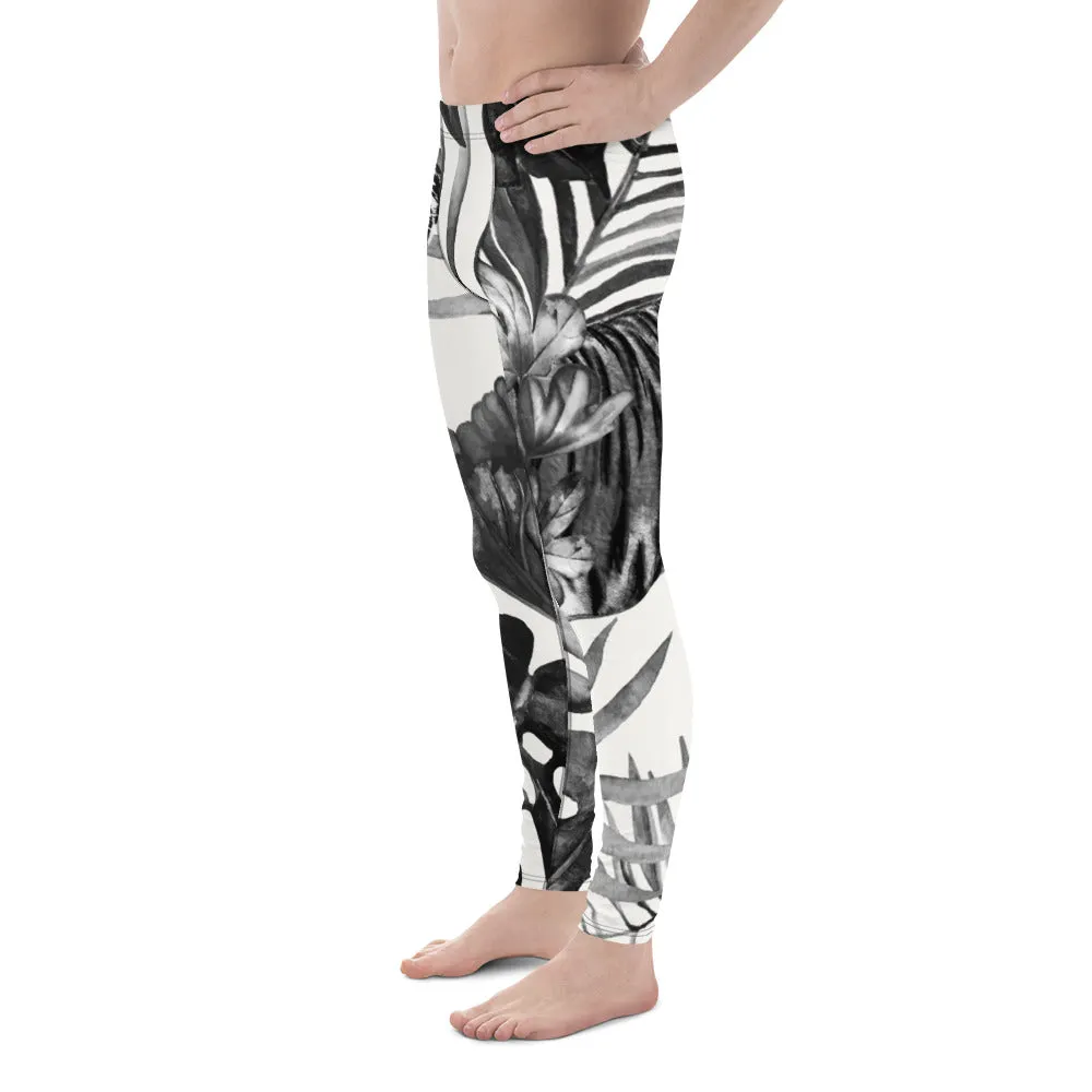 Black Tiger Pattern Men's Leggings, Animal Print Designer Colorful Meggings - Made in USA/EU/MX