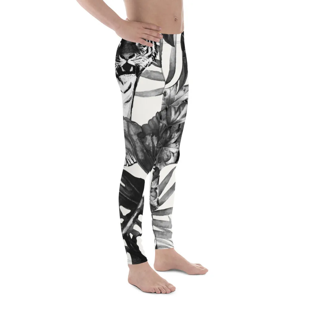 Black Tiger Pattern Men's Leggings, Animal Print Designer Colorful Meggings - Made in USA/EU/MX