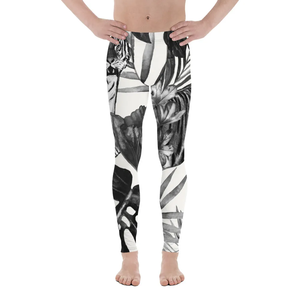 Black Tiger Pattern Men's Leggings, Animal Print Designer Colorful Meggings - Made in USA/EU/MX