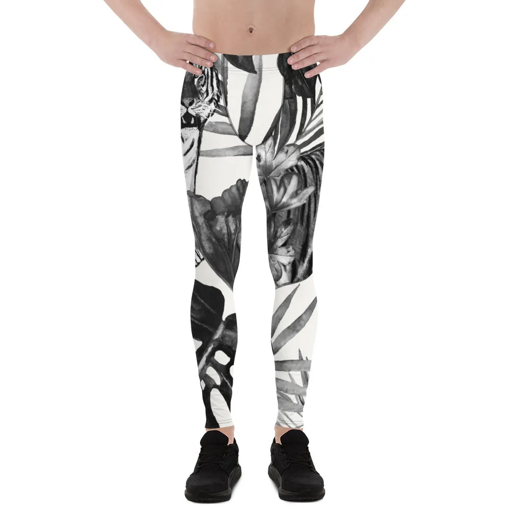 Black Tiger Pattern Men's Leggings, Animal Print Designer Colorful Meggings - Made in USA/EU/MX