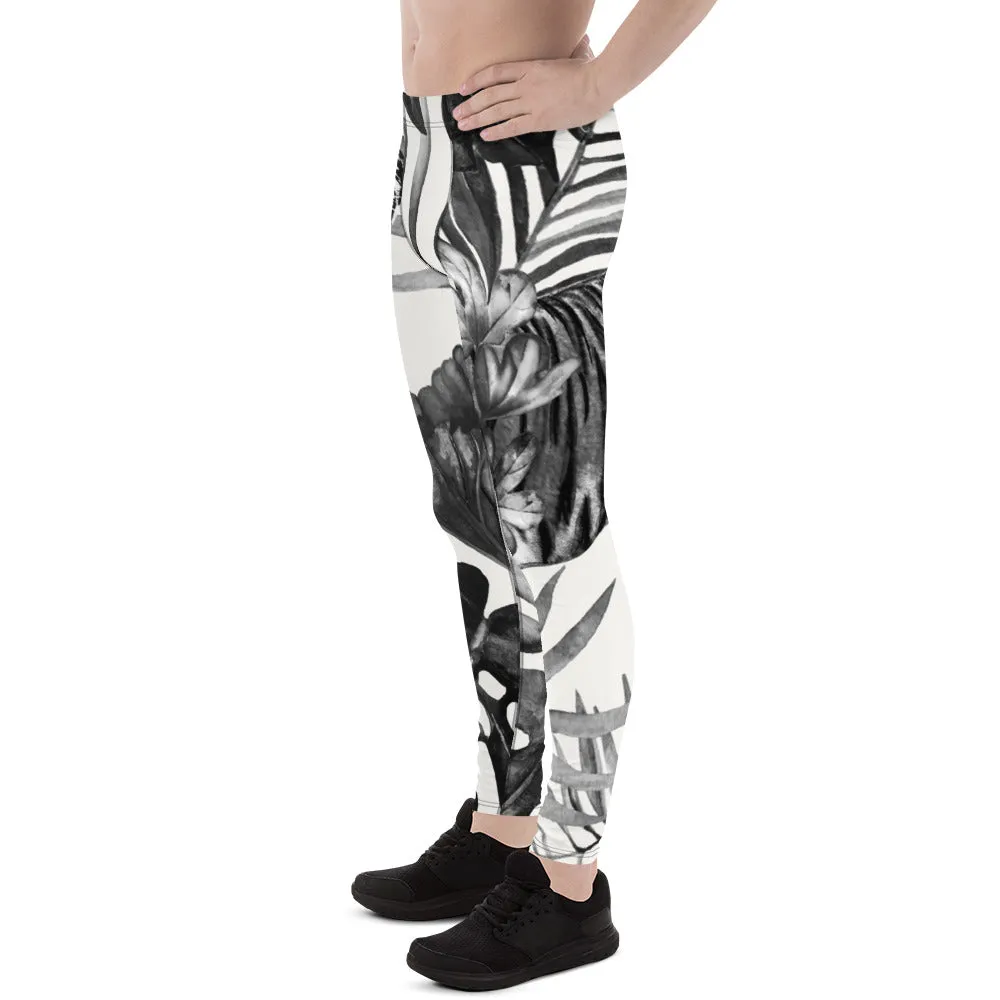 Black Tiger Pattern Men's Leggings, Animal Print Designer Colorful Meggings - Made in USA/EU/MX