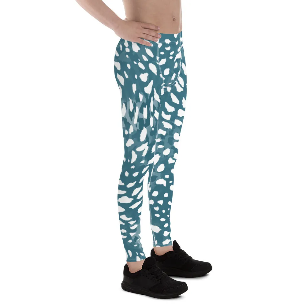 Blue Abstract Print Men's Leggings, Blue and White Abstract Printed Sexy Meggings - Made in USA/EU/MX