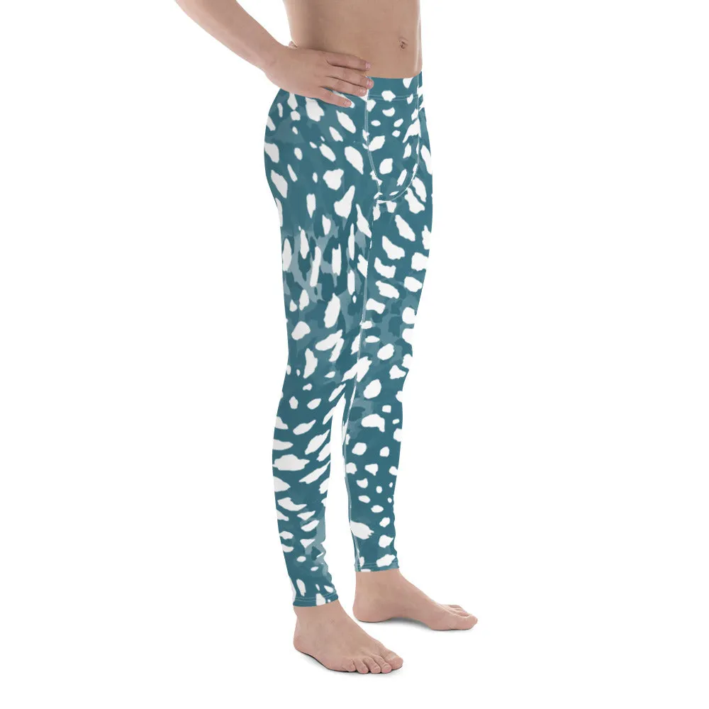 Blue Abstract Print Men's Leggings, Blue and White Abstract Printed Sexy Meggings - Made in USA/EU/MX