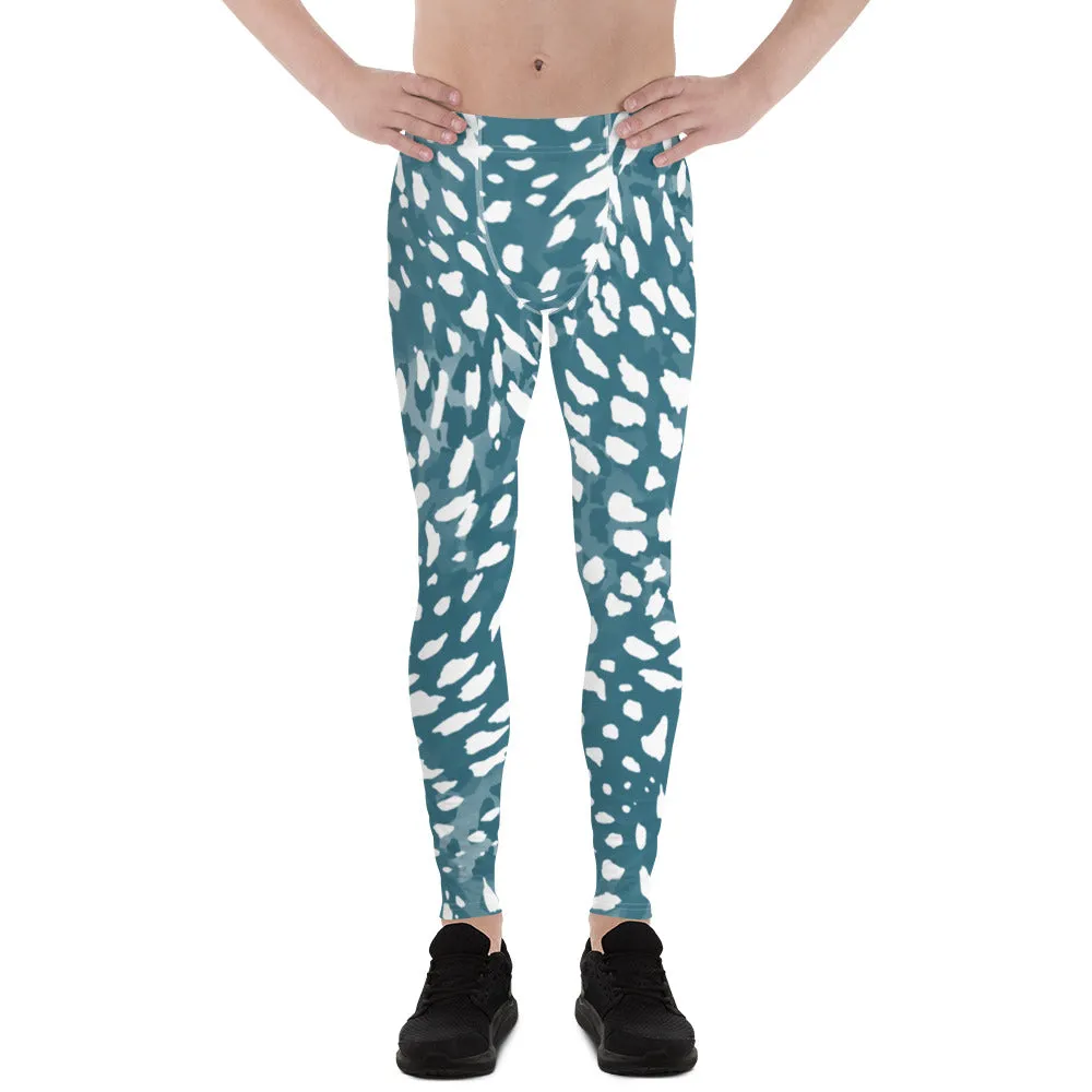 Blue Abstract Print Men's Leggings, Blue and White Abstract Printed Sexy Meggings - Made in USA/EU/MX