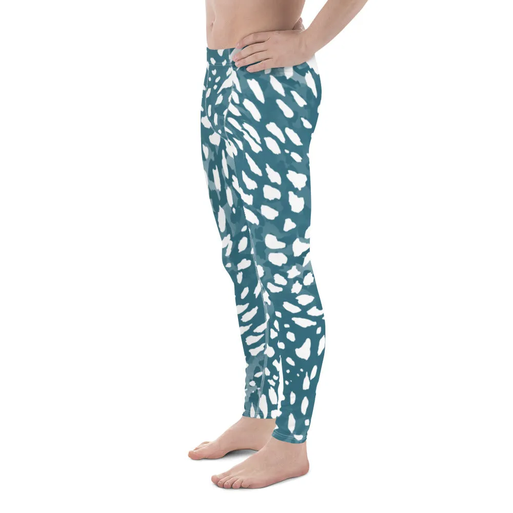 Blue Abstract Print Men's Leggings, Blue and White Abstract Printed Sexy Meggings - Made in USA/EU/MX