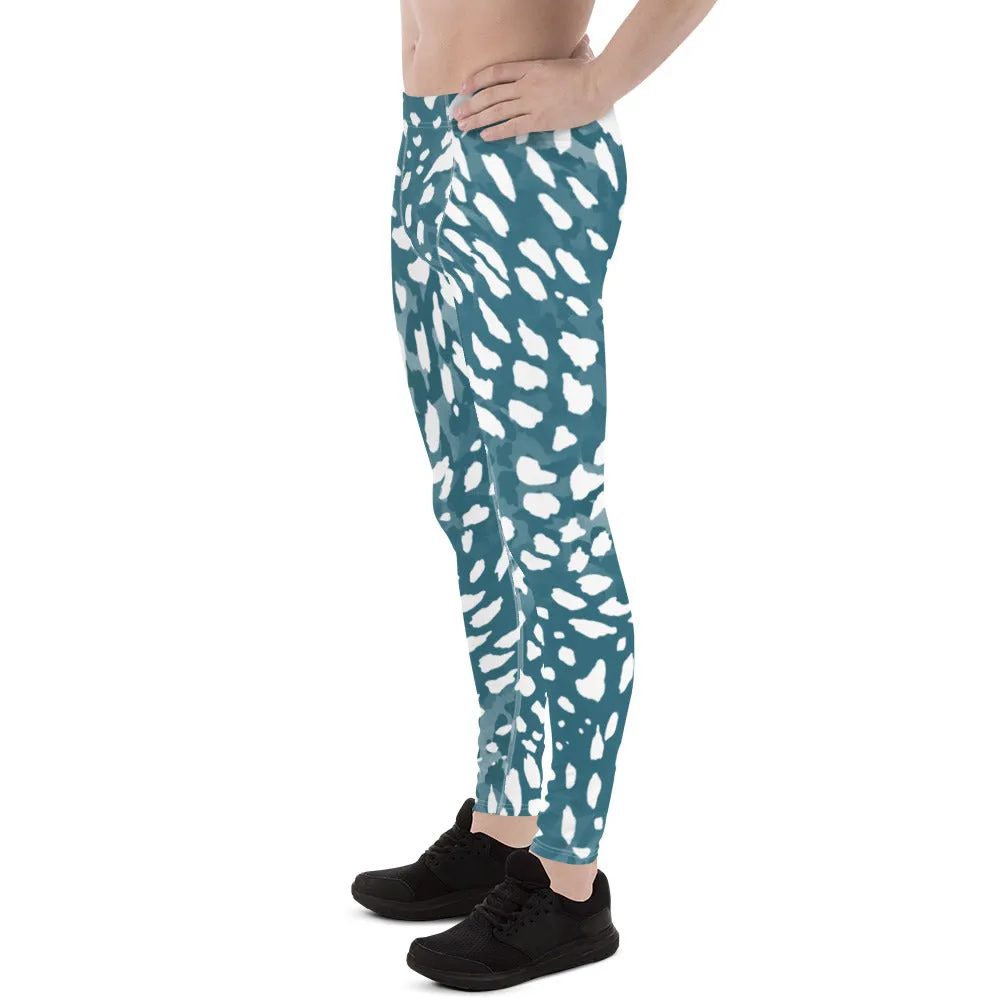 Blue Abstract Print Men's Leggings, Blue and White Abstract Printed Sexy Meggings - Made in USA/EU/MX