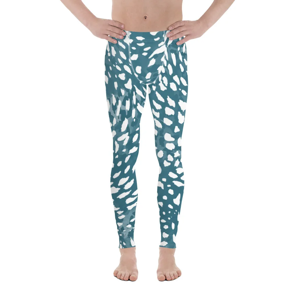 Blue Abstract Print Men's Leggings, Blue and White Abstract Printed Sexy Meggings - Made in USA/EU/MX