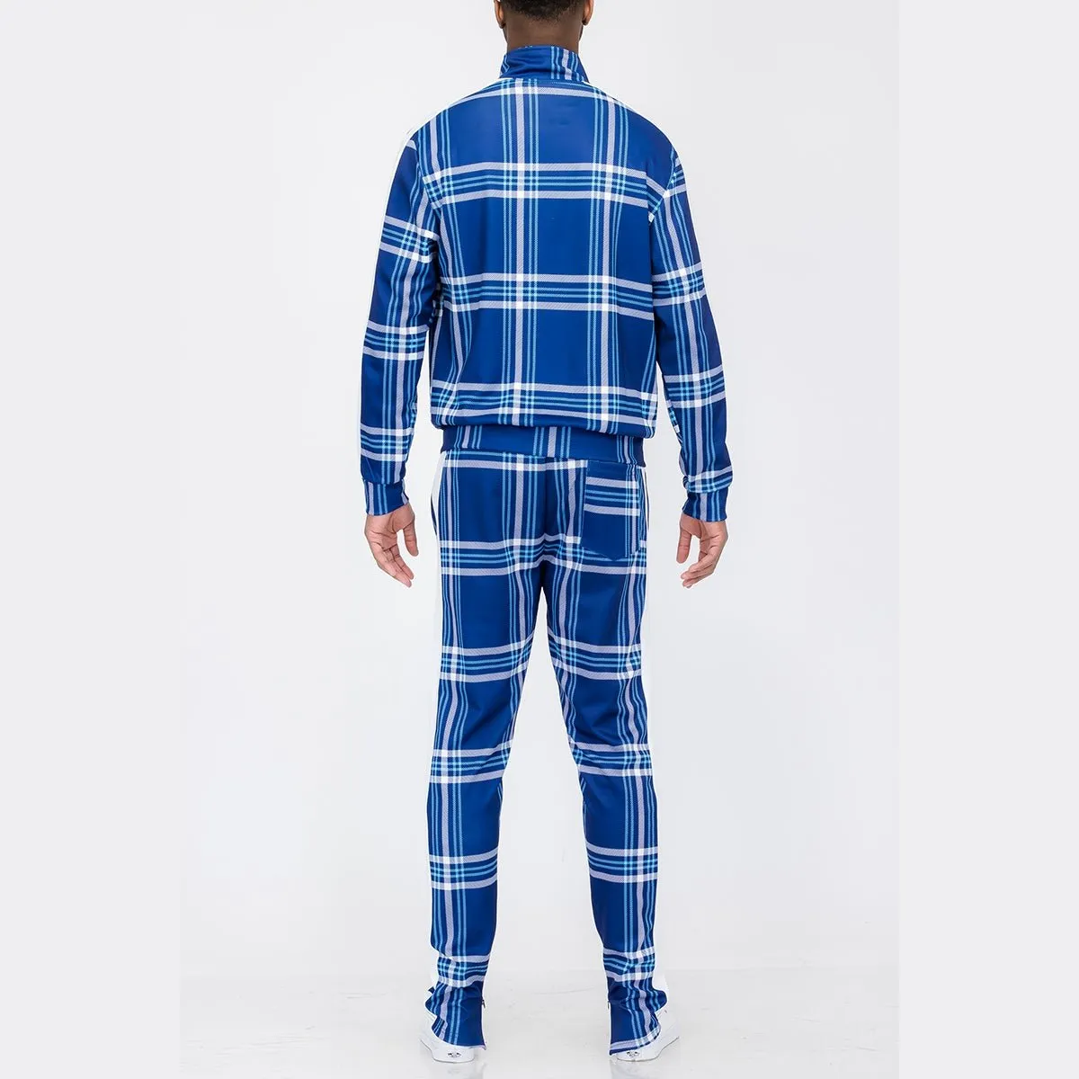 Blue & White Plaid Track Set