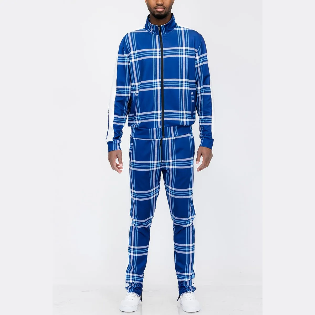 Blue & White Plaid Track Set