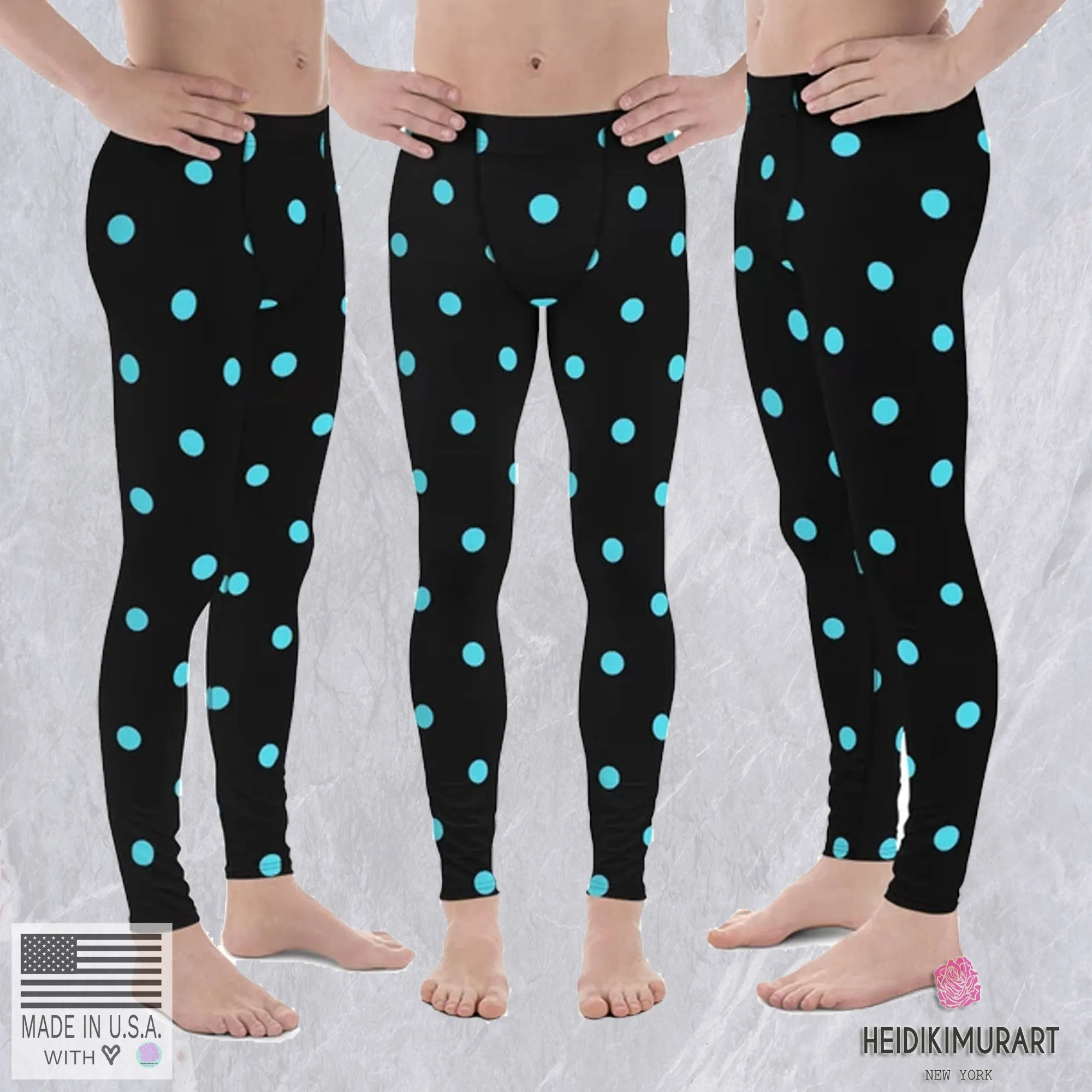 Blue Black Polka Dots Meggings, Premium Best Men's Leggings Tights-Made in USA/EU