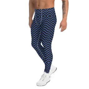 Blue Chevron Best Men's Leggings, Retro Style Meggings Compression Tights For Men - Made in USA/EU/MX