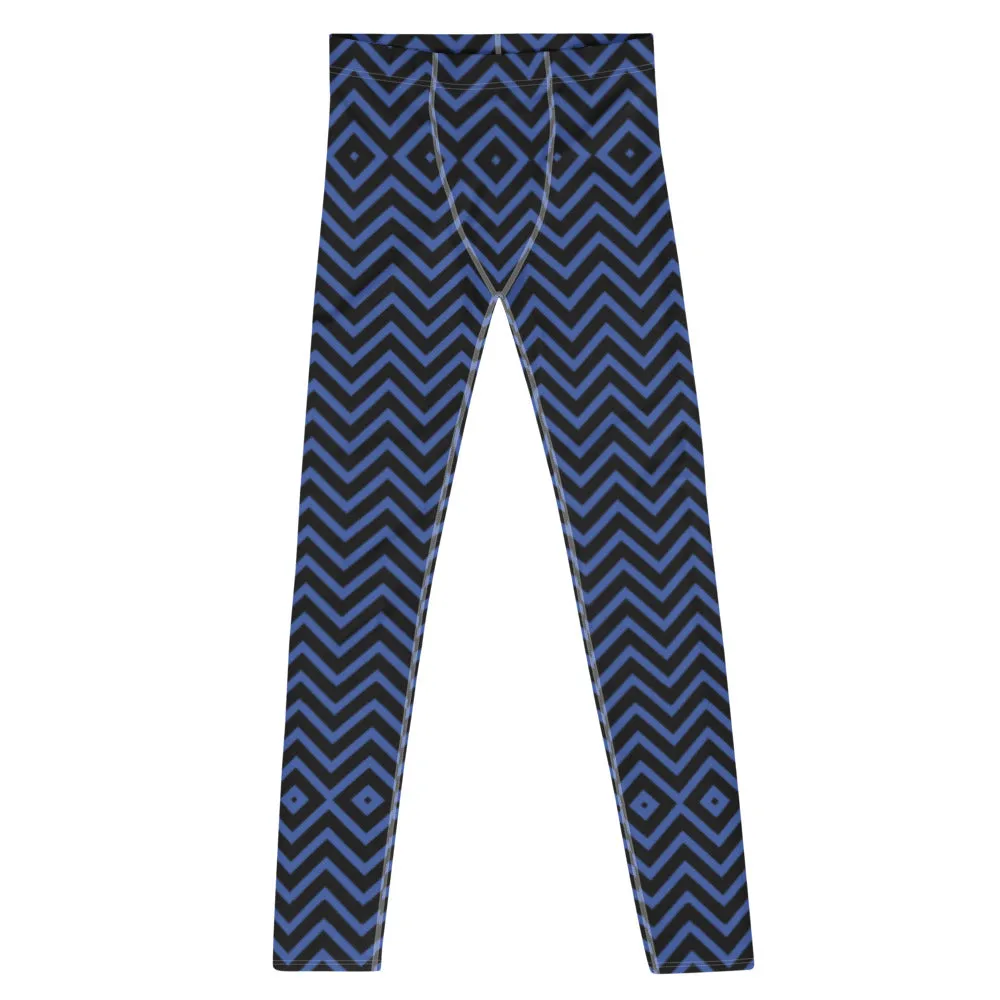 Blue Chevron Best Men's Leggings, Retro Style Meggings Compression Tights For Men - Made in USA/EU/MX