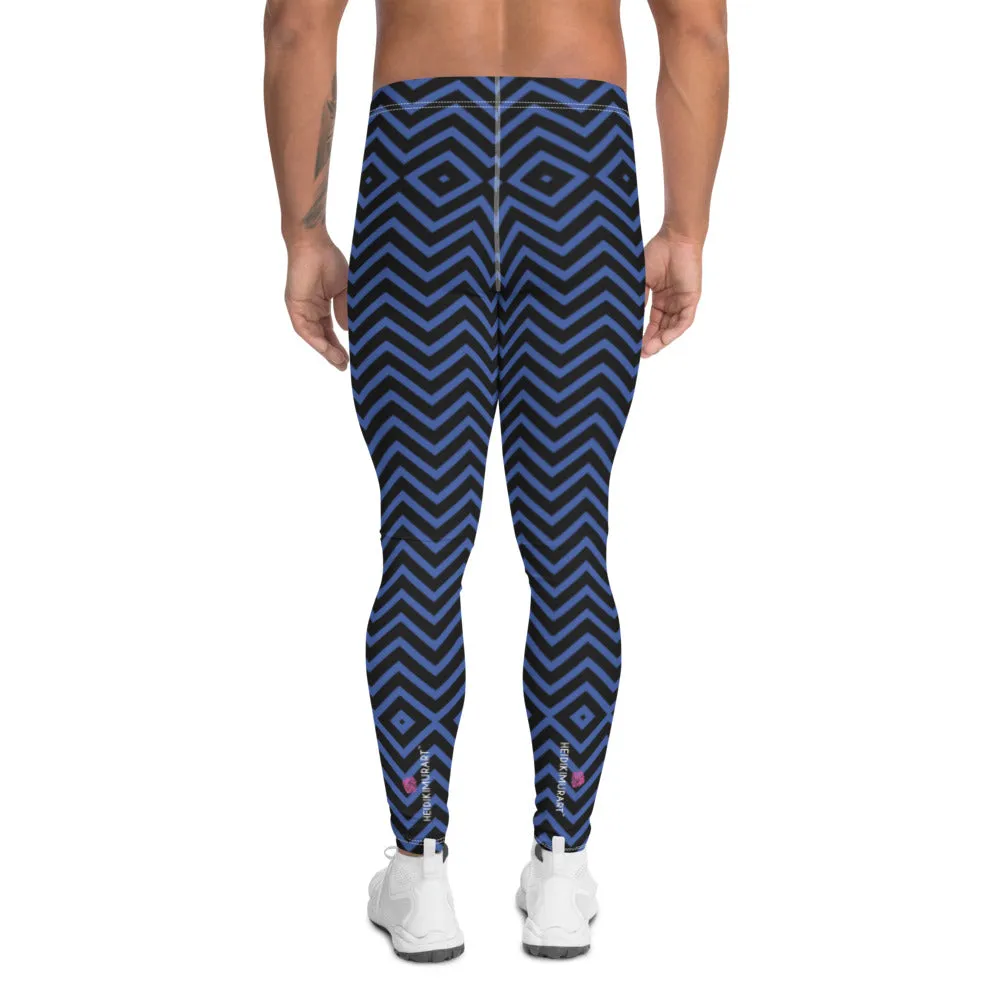 Blue Chevron Best Men's Leggings, Retro Style Meggings Compression Tights For Men - Made in USA/EU/MX