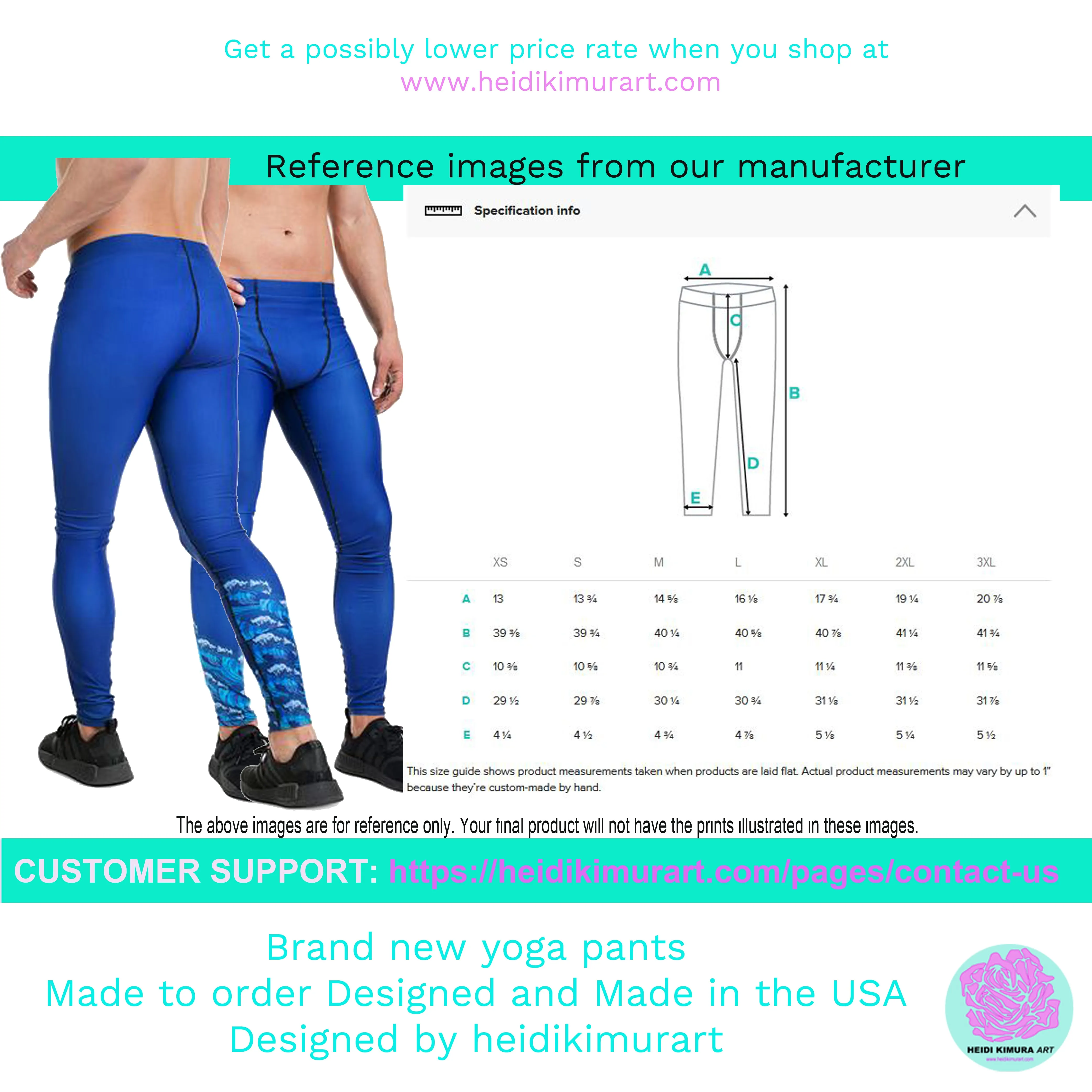 Blue Curvy Designer Men's Leggings, Great Wave Pattern Yoga Leggings-Made In USA/EU/MX