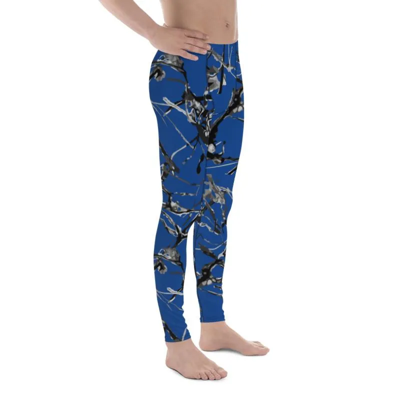 Blue Marble Abstract Print Meggings, Premium Men's Leggings Gym Tights - Made in USA/EU