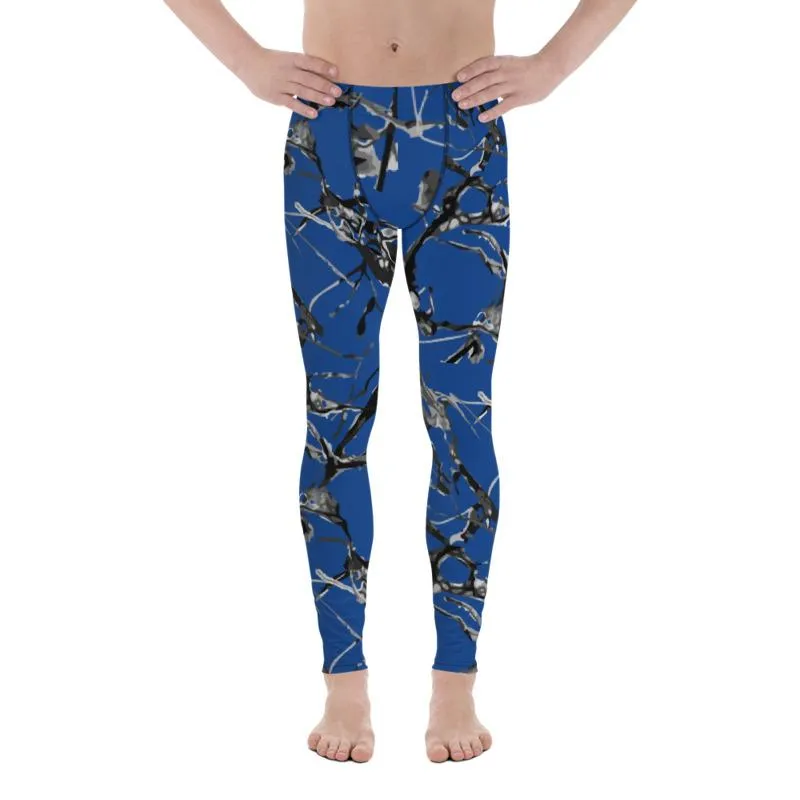 Blue Marble Abstract Print Meggings, Premium Men's Leggings Gym Tights - Made in USA/EU