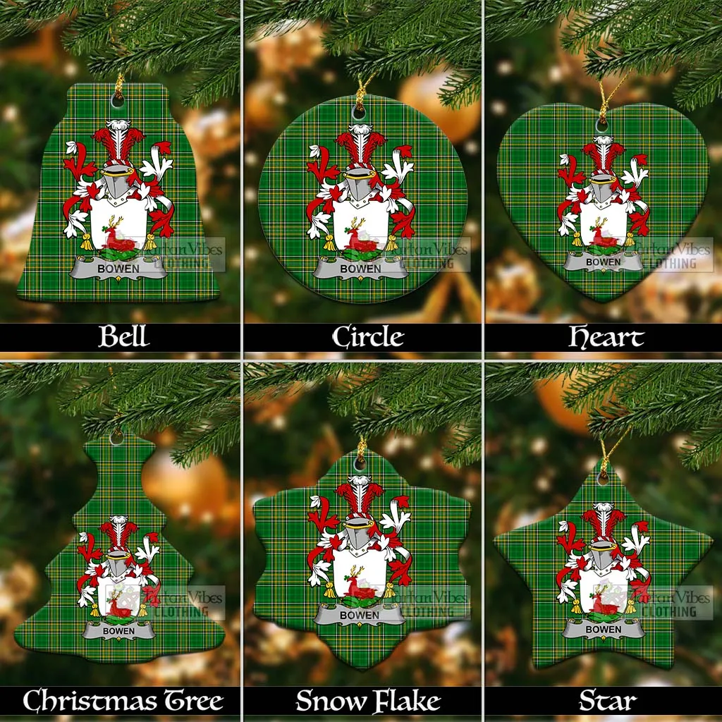 Bowen Irish Clan Tartan Christmas Ceramic Ornament with Coat of Arms