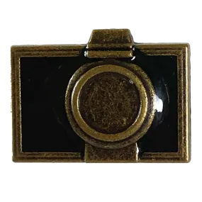 Brass Camera 1" / 25mm Metal /Black Enamel Button from Blumenthal Germany,  # FJ-75