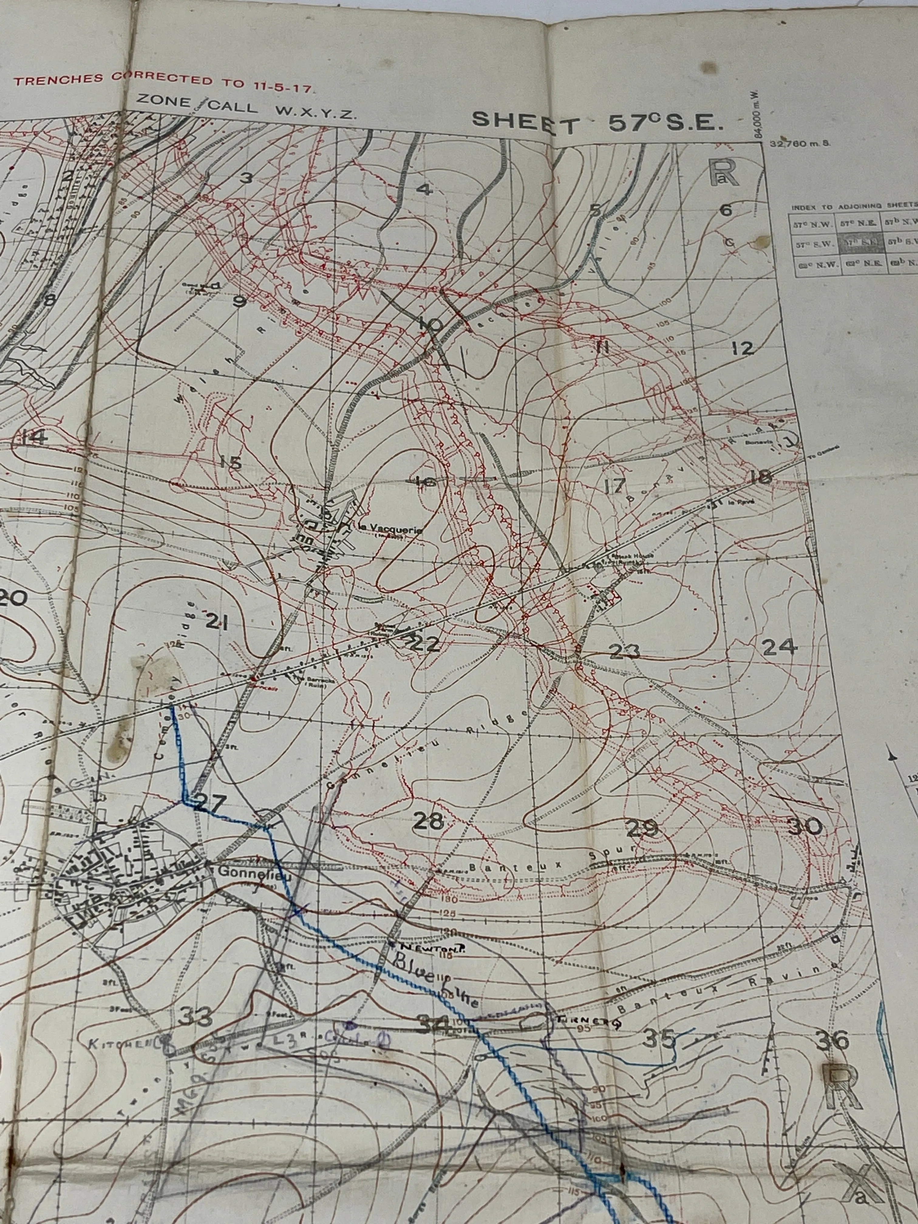 British WW1 Trench Map France 57C SE Edition 4a