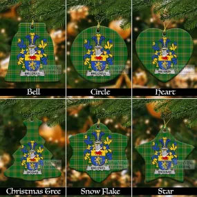 Brosnan Irish Clan Tartan Christmas Ceramic Ornament with Coat of Arms