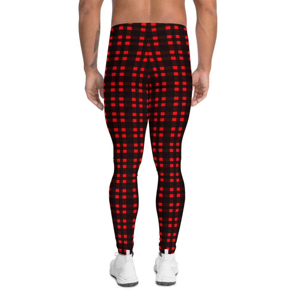 Buffalo Red Plaid Men's Leggings, Flannel Preppy Print Men Tights Meggings-Made in USA/EU