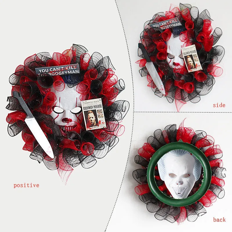 Bulk 16" Halloween Black Mesh Mask Joker Wreath Wholesale