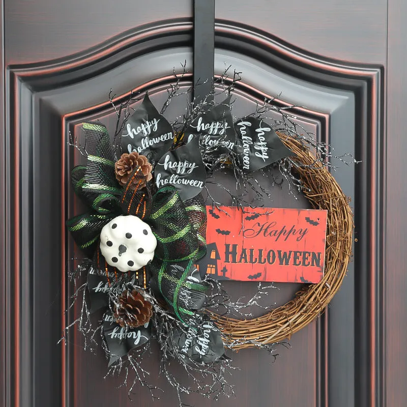 Bulk Halloween Black Pumpkin Artificial Leaves Mesh Wreath 18'' Wholesale