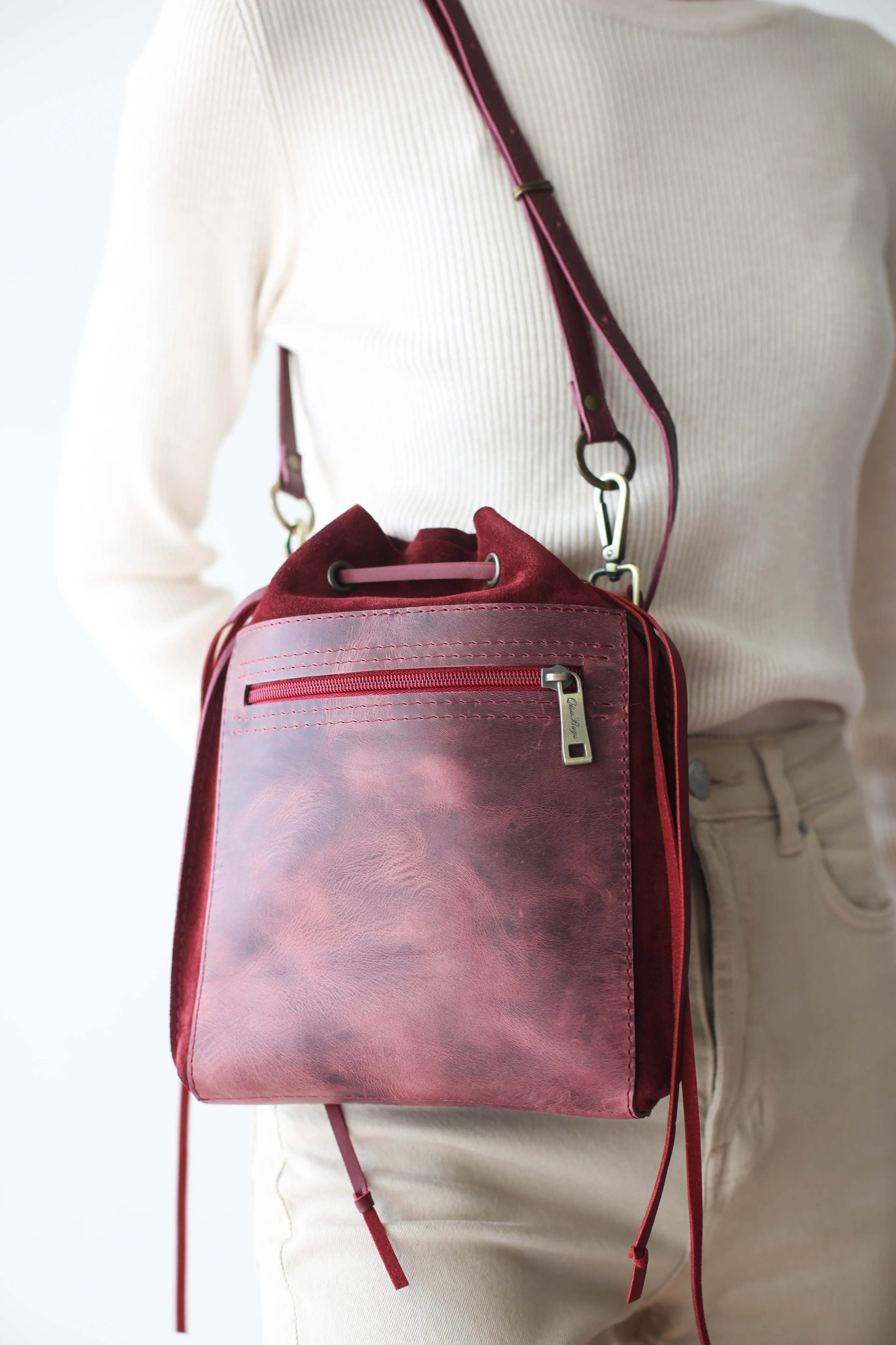 Burgundy Mini Suede Bag