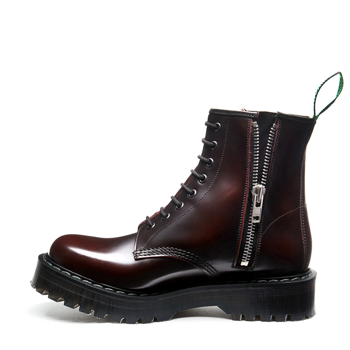 Burgundy Rub-Off 8 Eye Zipped Platform Derby Boot