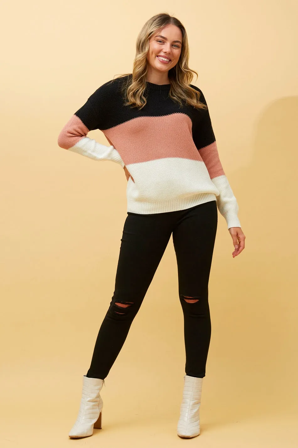 CALEY COLOUR BLOCK KNIT JUMPER