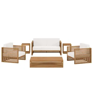 Carlsbad 6-Piece Teak Wood Outdoor Patio Set Natural White EEI-5836-NAT-WHI