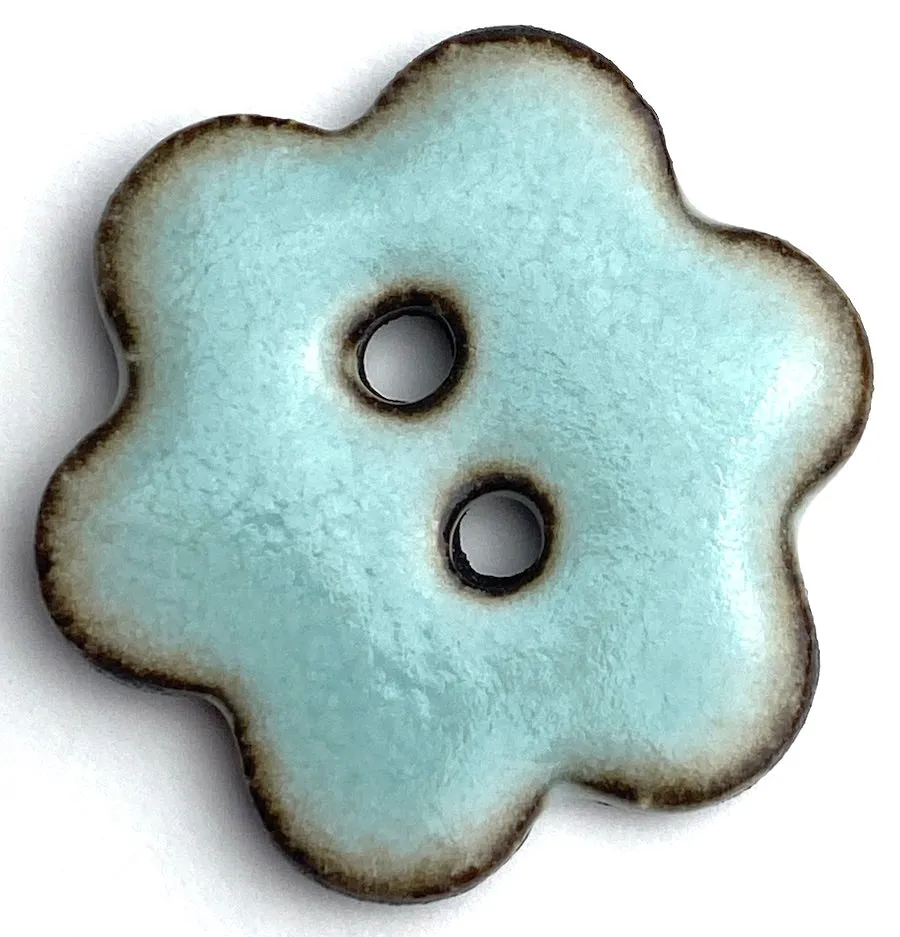 Celadon/Brown 1" Flower Ceramic Buttons 2-Hole #RN-CLFL