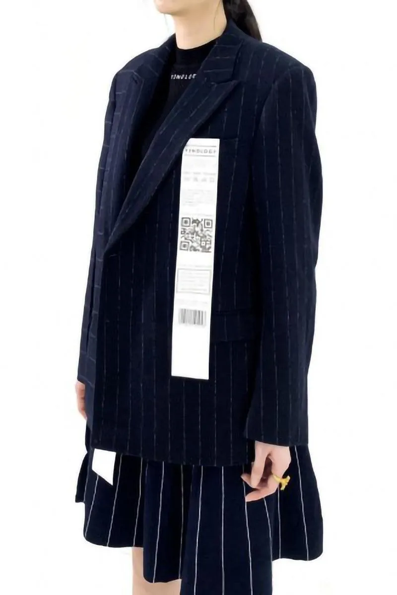 Checked x Striped Double Breasted Jacket in Navy