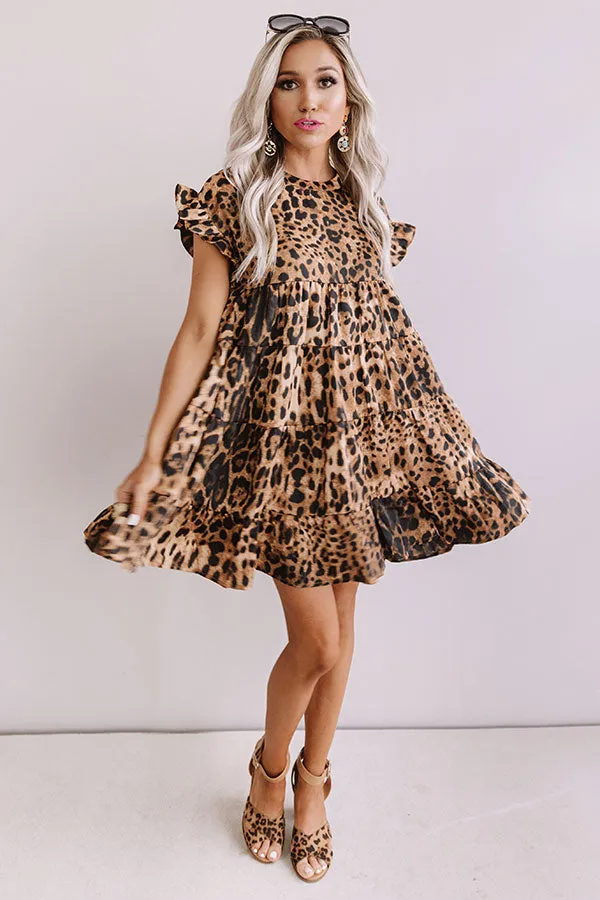 Chic After Sundown Leopard Babydoll Dress In Brown