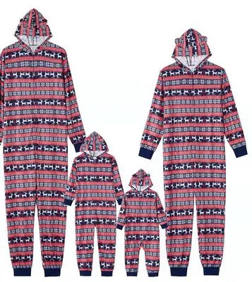 Christmas Matching Family Pyjamas Pajamas Fashion Casual Home Jumpsuits   Set  Cartoon Hooded Overall Xmas Outfits