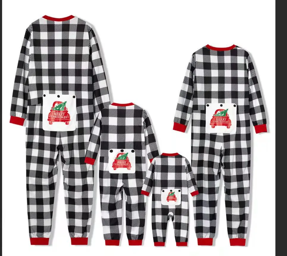 Christmas Matching Family Pyjamas Pajamas Fashion Casual Home Jumpsuits   Set  Cartoon Hooded Overall Xmas Outfits