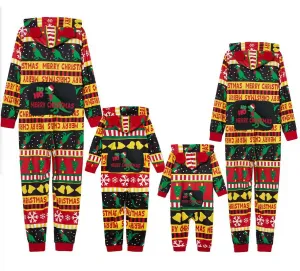 Christmas Matching Family Pyjamas Pajamas Fashion Casual Home Jumpsuits   Set  Cartoon Hooded Overall Xmas Outfits