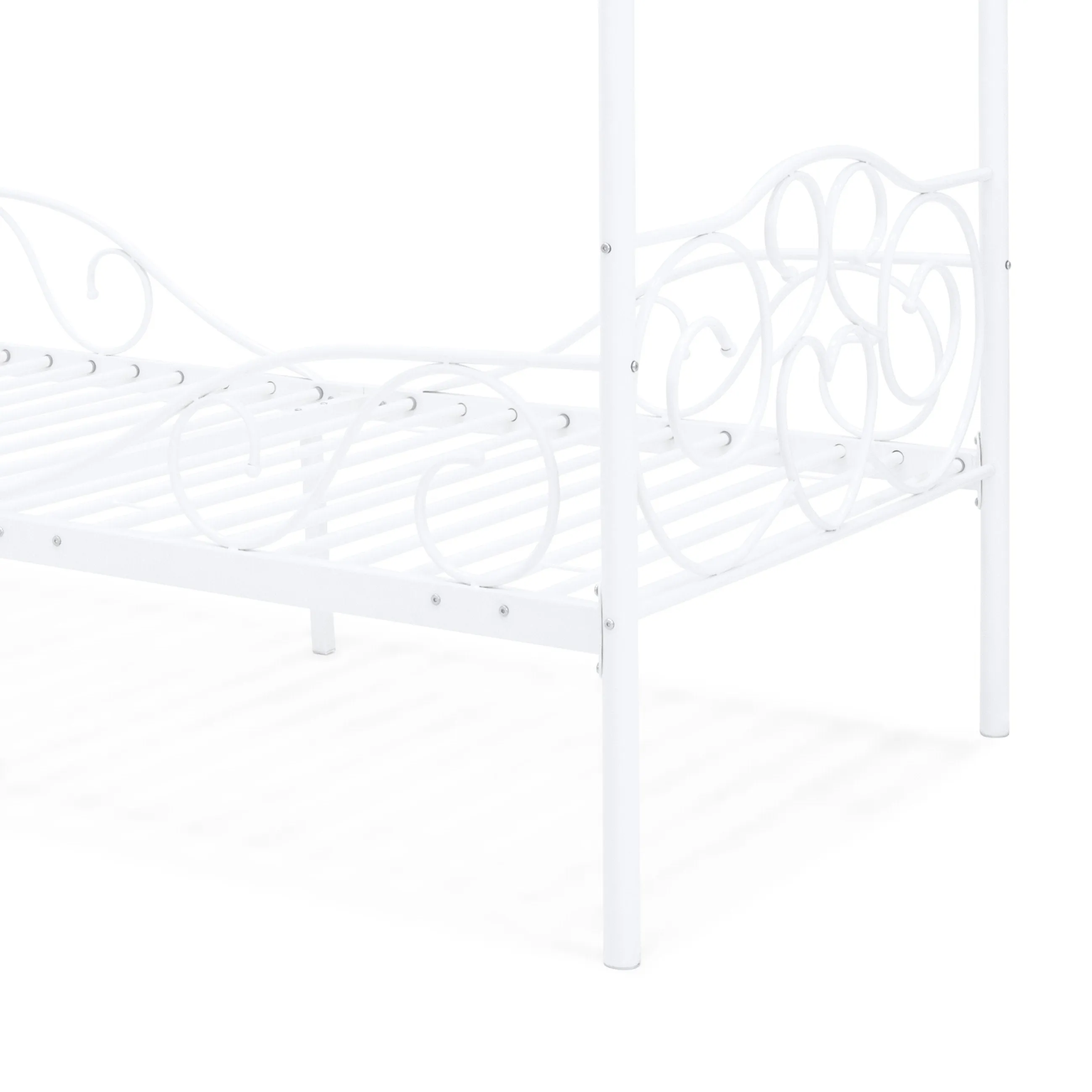 Classic 4-Post Metal Canopy Twin Bed Frame w/ Scroll Design