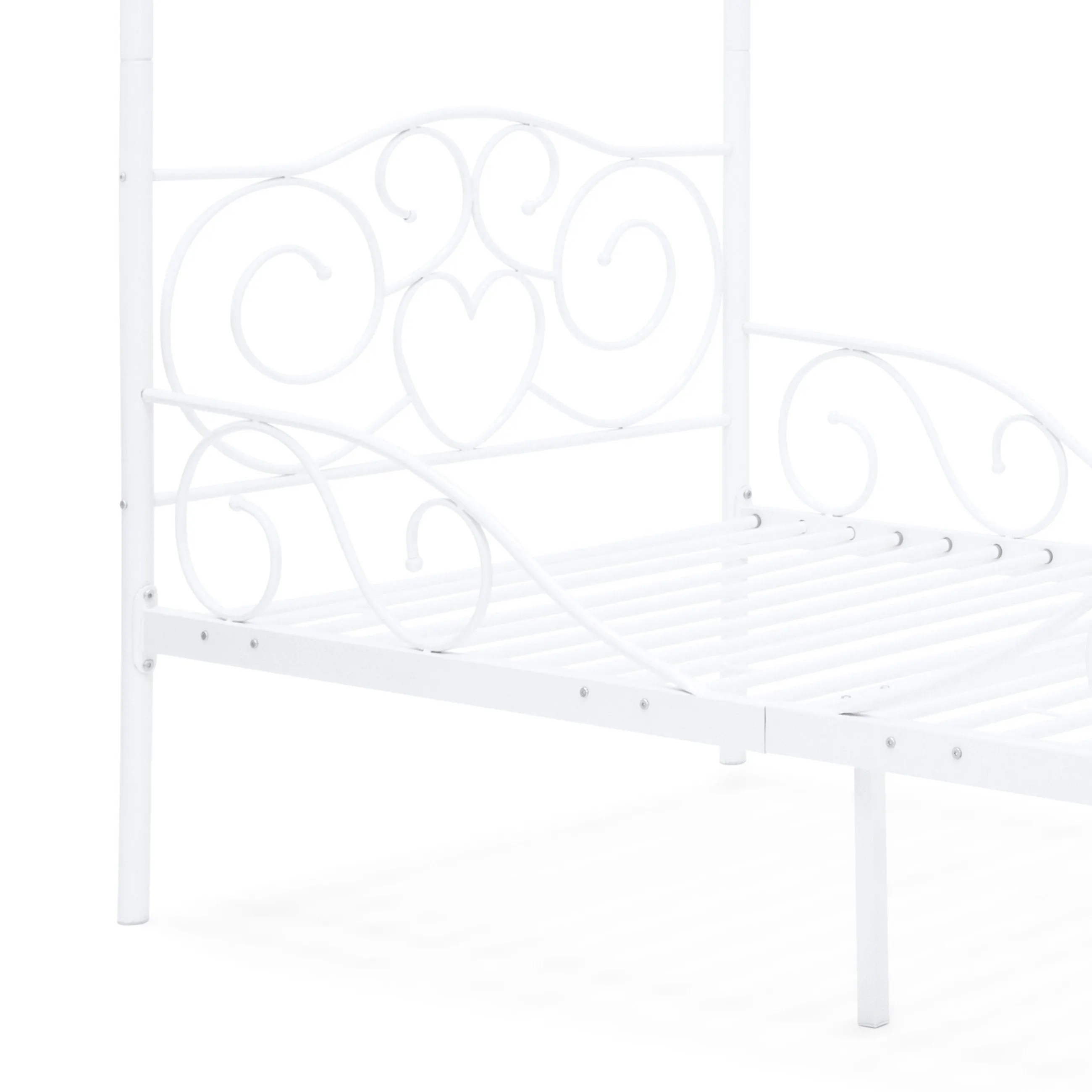 Classic 4-Post Metal Canopy Twin Bed Frame w/ Scroll Design