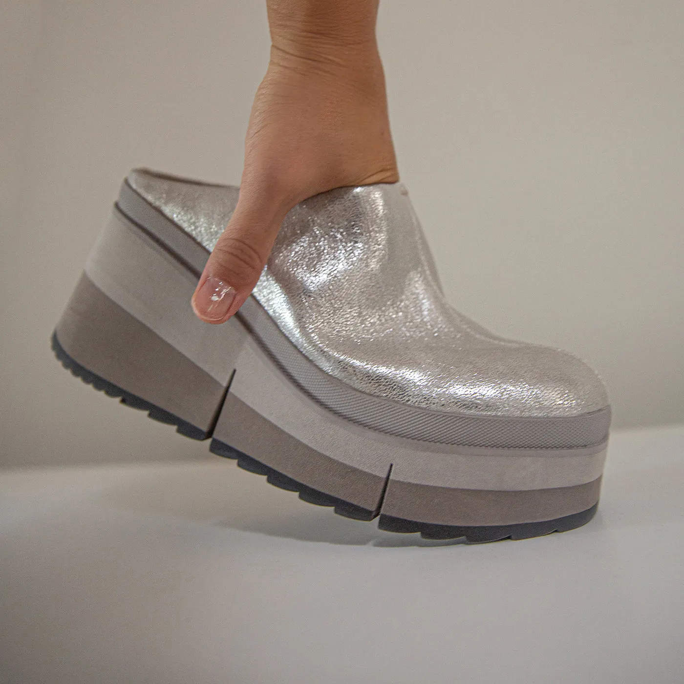 COACH in SILVER Platform Clogs