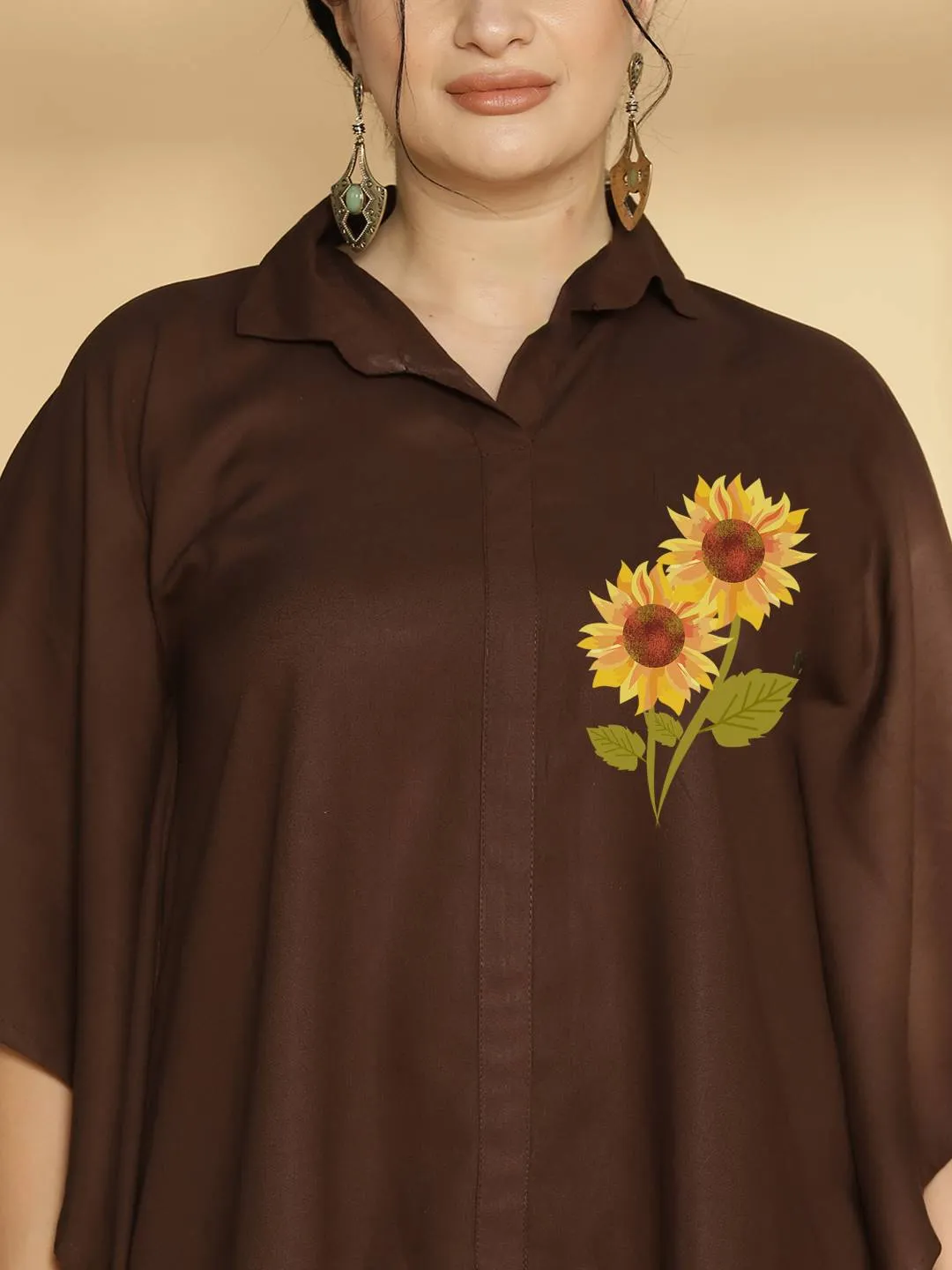 Coffee Kaftan Top - Sunflower Delight