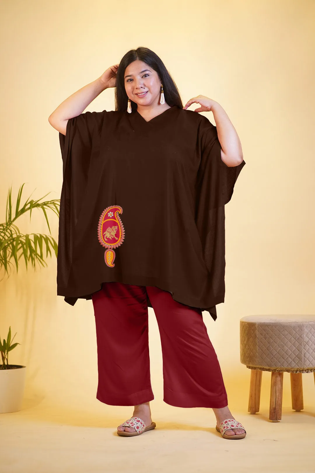 Coffee Rayon Kurti & Maroon Palazzo - Gul e Lalah