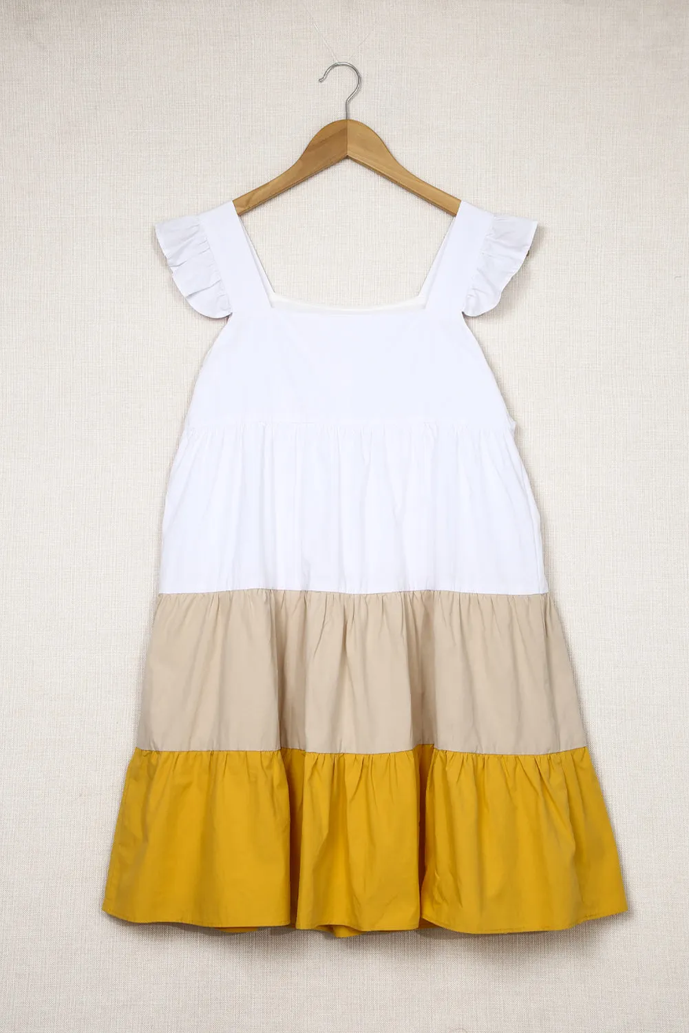 Colorblock Flutter Sleeve Casual Dress