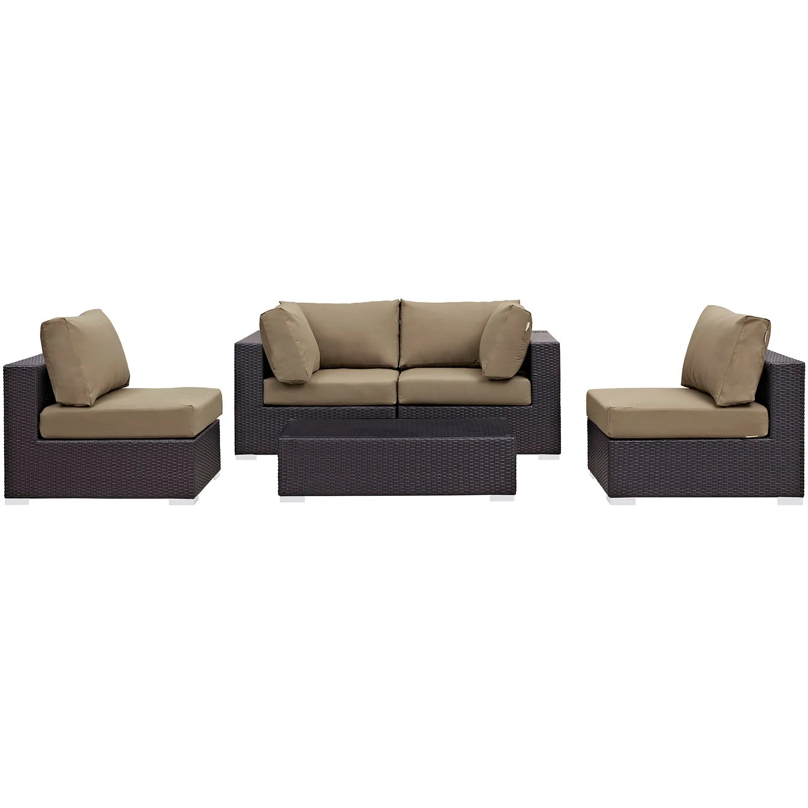 Convene 5 Piece Outdoor Patio Sectional Set Espresso Mocha EEI-2163-EXP-MOC-SET