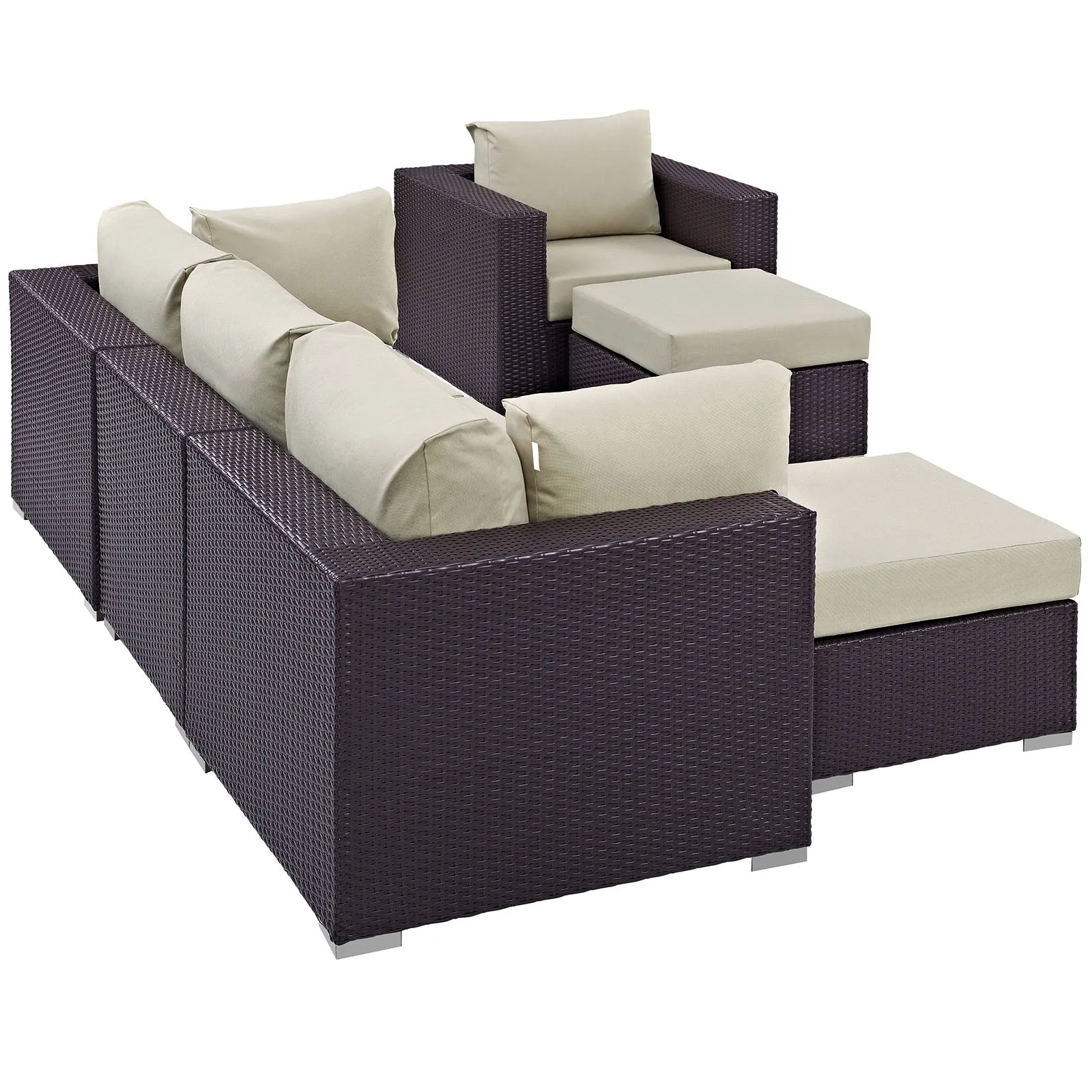 Convene 6 Piece Outdoor Patio Sectional Set Espresso Beige EEI-2207-EXP-BEI-SET