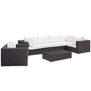 Convene 7 Piece Outdoor Patio Sectional Set Espresso White EEI-2157-EXP-WHI-SET