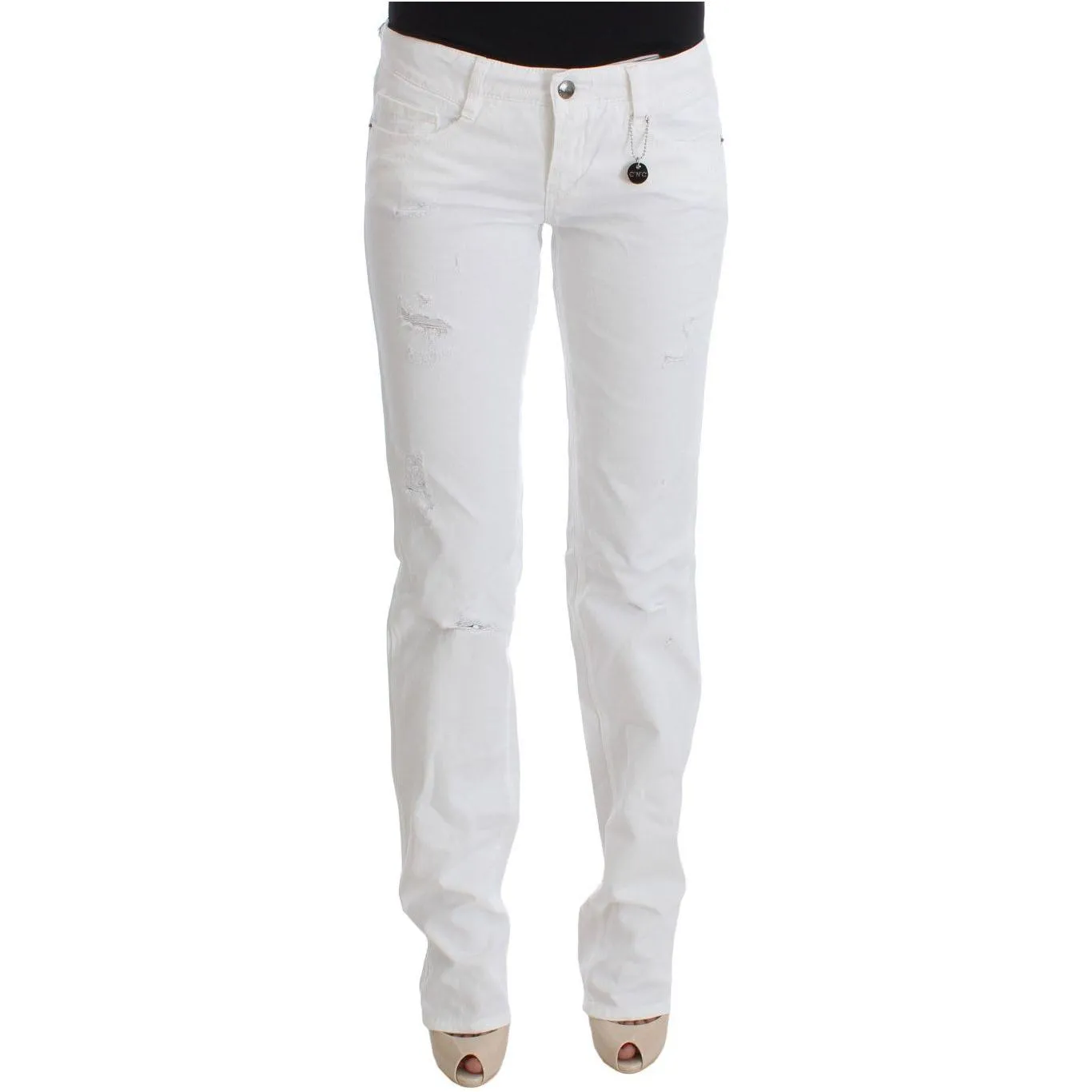 Costume National Chic Slim Fit White Cotton Jeans