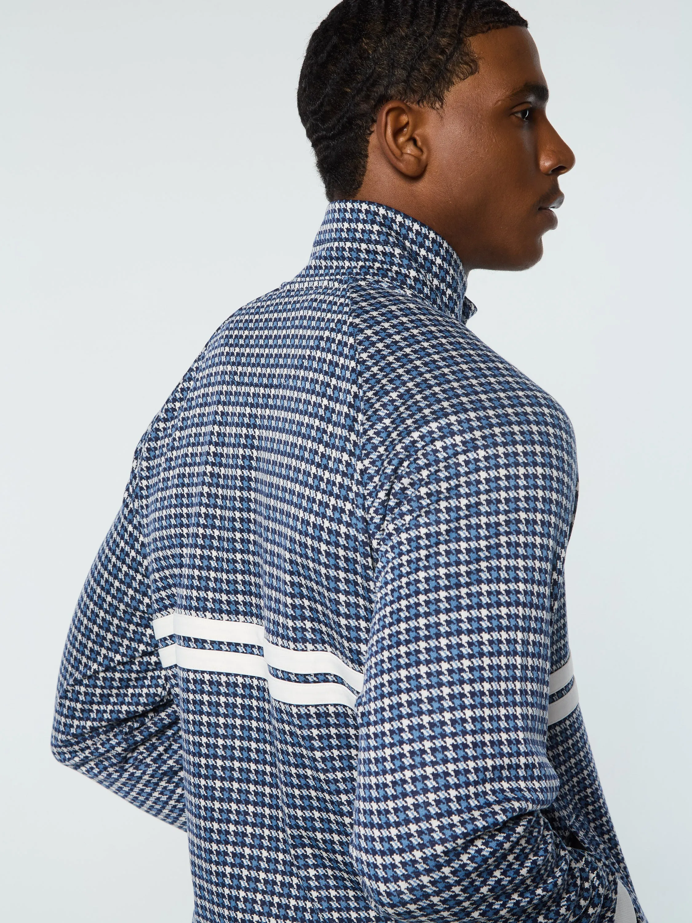 Dallas Houndstooth Track Jacket- Maritime Blue